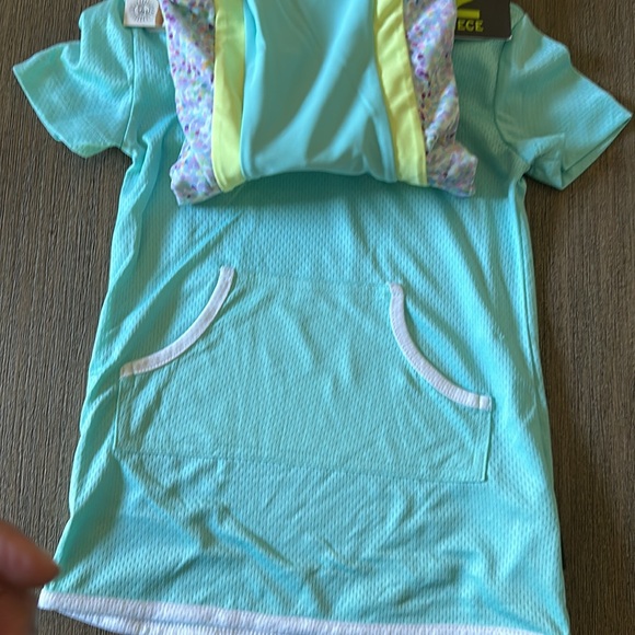 Eddie Bauer Kids One-Piece Turquoise /White/ Yellow Swimsuit Plus Cover Up Nwt - Picture 5 of 8